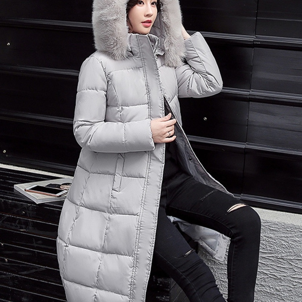 Plain Long Zipper Down Coat